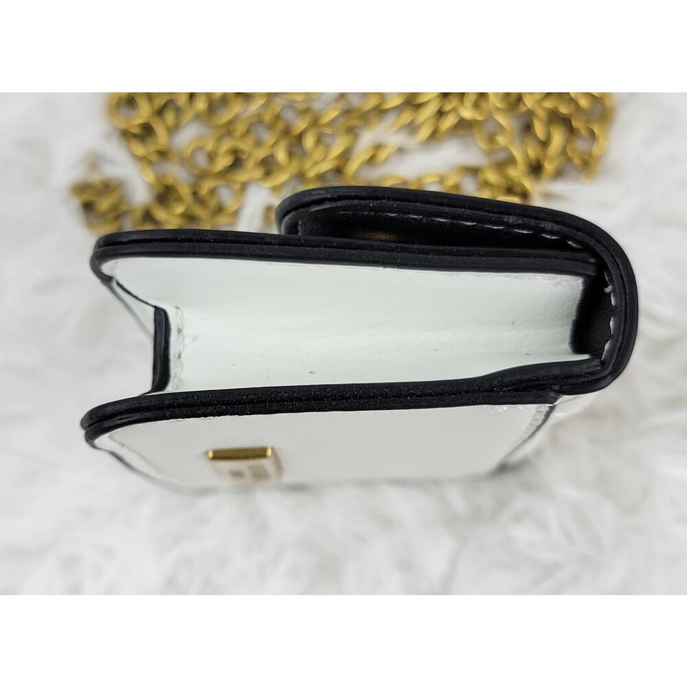 Designer Micro Mini Purse White Quilted Brass Spell Out Crossbody Chain Bag New - Picture 4 of 8